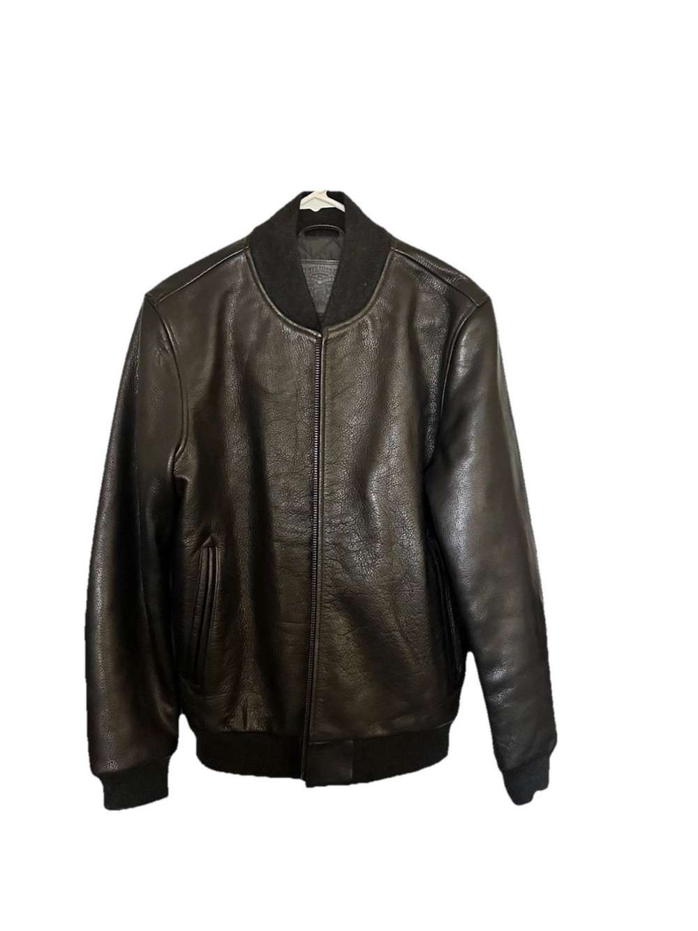 Levi's Black Leather Bomber Jacket with Ribbed Collar